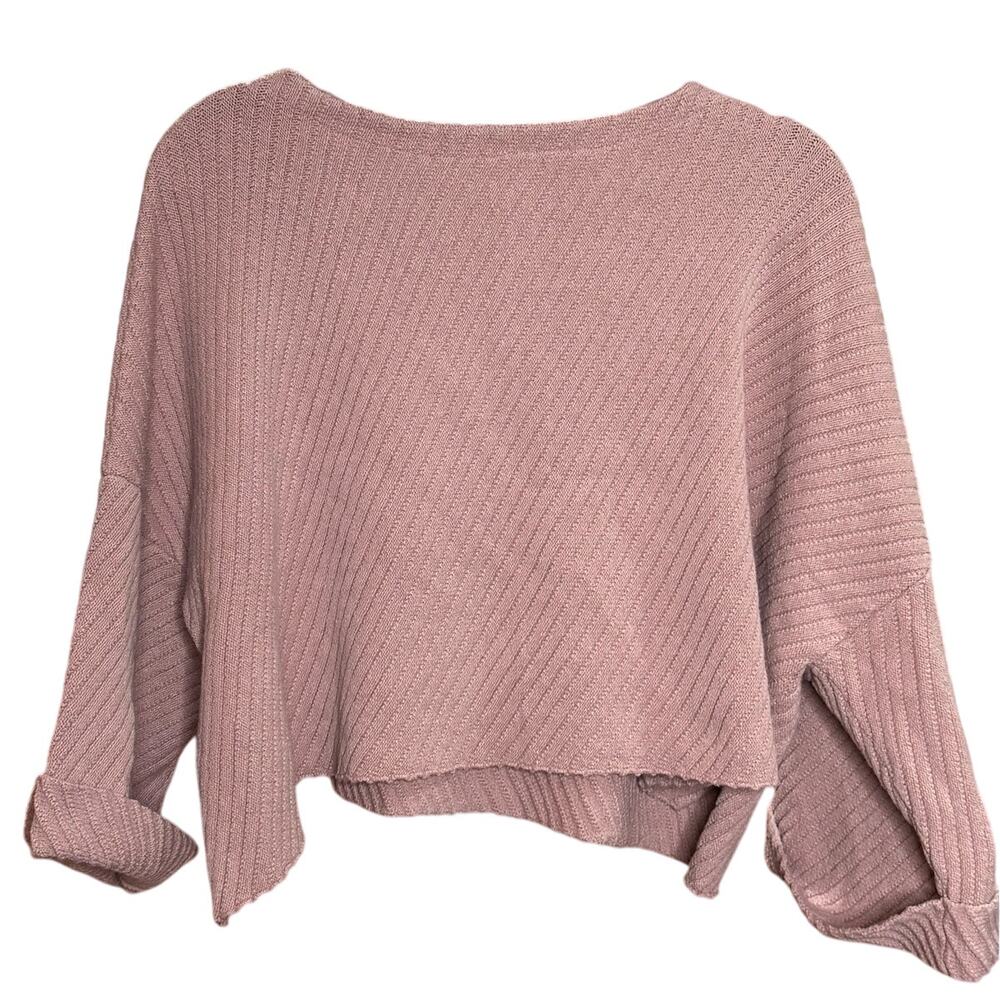 Free People I Can't Wait Ribbed Off-The-Shoulder Oversized Slouchy Sweater Mauve - Picture 3 of 8